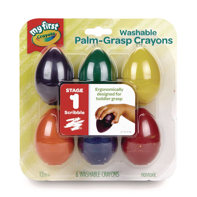 My First Washable Palm Grasp Crayons, Assorted Colors, 6/Pack