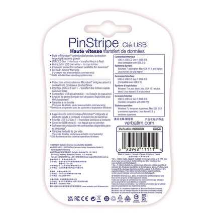 PinStripe USB 3.2 Flash Drive, 16 GB, Black