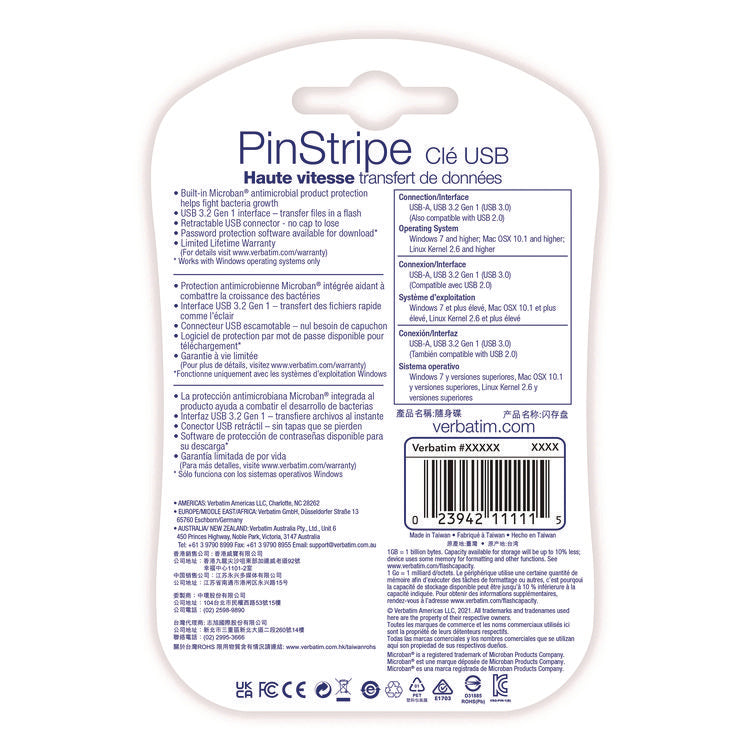 PinStripe USB 3.2 Flash Drive, 32 GB, Black