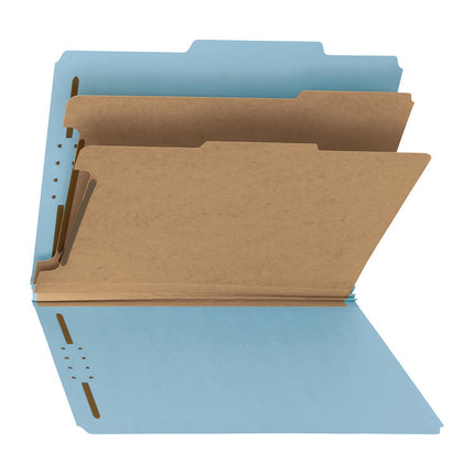 Recycled Pressboard Classification Folders, 2" Expansion, 2 Dividers, 4 Fasteners, Letter Size, Blue Exterior, 10/Box