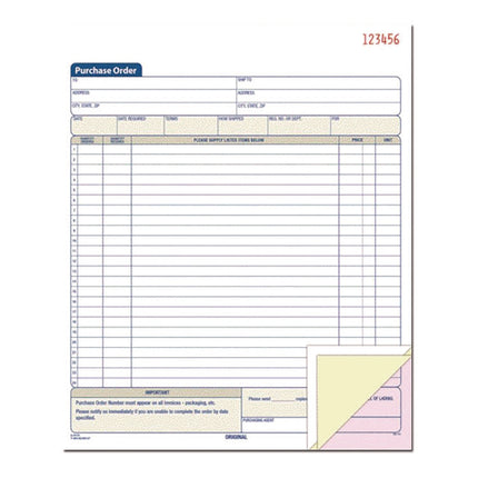 Multipart Purchase Order Pad, Three-Part Carbonless, 8.38 x 10.19, 50 Forms Total