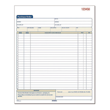 Multipart Purchase Order Pad, Three-Part Carbonless, 8.38 x 10.19, 50 Forms Total