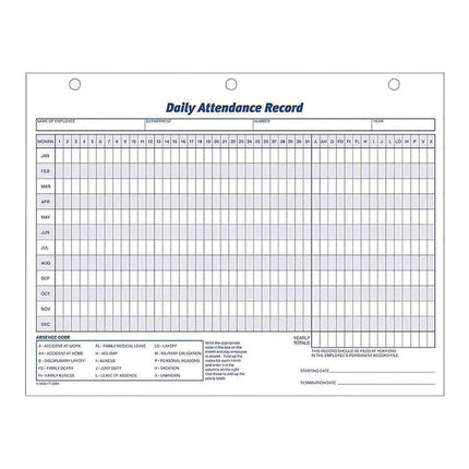 Attendance Records, One Part (No Copies), 11 x 8.5, 50 Forms Total