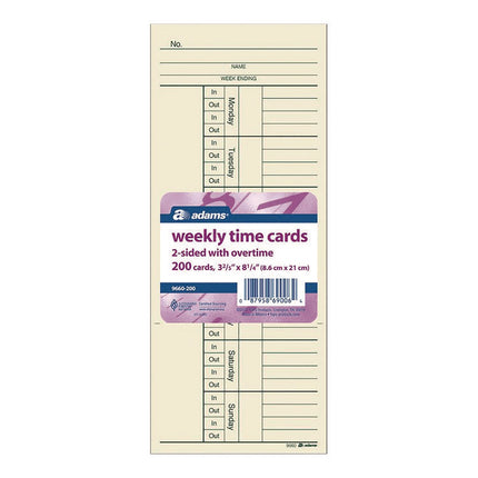 Time Cards for Acroprint, Amano and Lathem Time Clocks, Two Sides, 3.4" x 8.25", 200/Pack