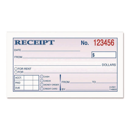 Money/Rent Receipt Book, Two-Part Carbonless, 4.88 x 2.75, 50 Forms Total