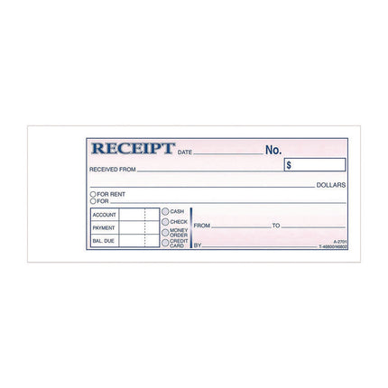 Money/Rent Receipt Book, Two-Part Carbonless, 6.69 x 2.75, 50 Receipts/Book, 5 Books/Pack