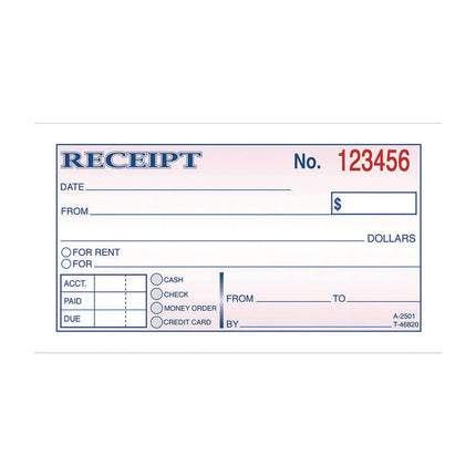 Money/Rent Receipt Book, Two-Part Carbonless, 4.88 x 2.75, 50 Receipts/Book, 3 Books/Pack