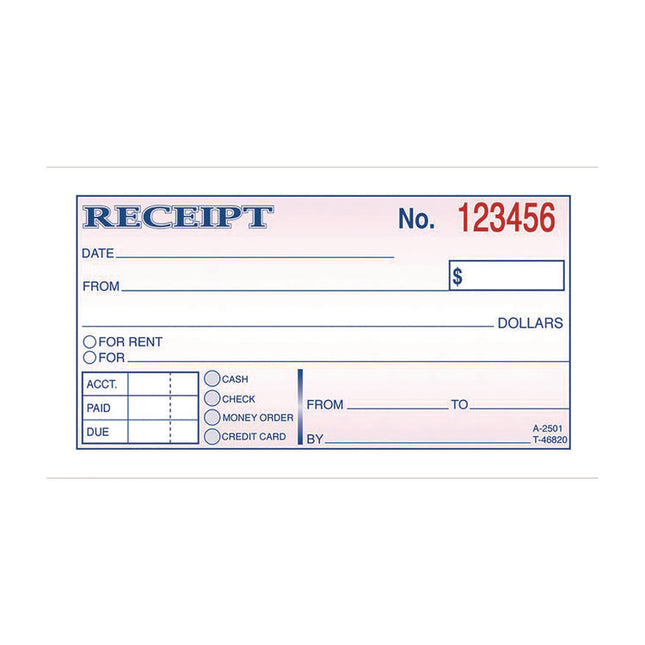 Money/Rent Receipt Book, Two-Part Carbonless, 4.88 x 2.75, 50 Receipts/Book, 3 Books/Pack