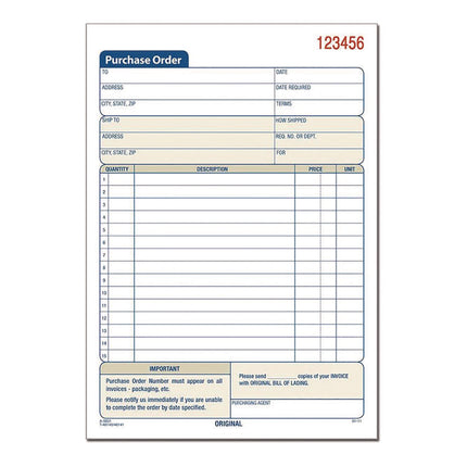 Multipart Purchase Order Pad, Two-Part Carbonless, 7.94 x 5.56, 50 Forms/Pad, 10 Pads/Pack