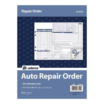 Multipart Auto Repair Work Order Forms with Checklist for Routine Jobs, Three-Part Carbonless, 10.94 x 8.5, 50 Forms Total