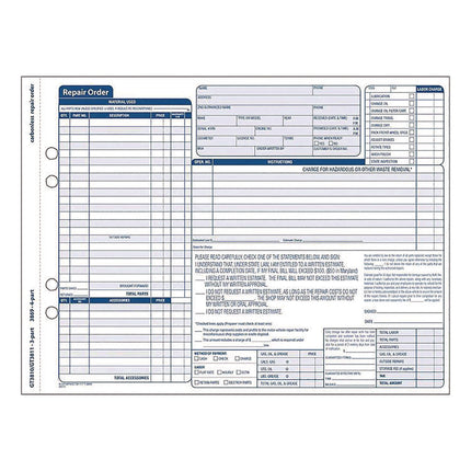 Multipart Auto Repair Work Order Forms with Checklist for Routine Jobs, Three-Part Carbonless, 10.94 x 8.5, 50 Forms Total