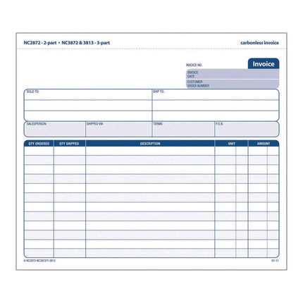 Multipart General-Purpose Invoice Forms, Two-Part Carbonless, 8.5 x 6.94, 50 Forms Total