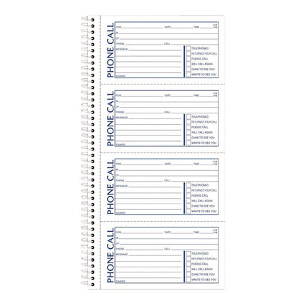 Wirebound Telephone Message Book, Two-Part Carbonless, 4.75 X 2.75, 4 Forms/sheet, 400 Forms Total