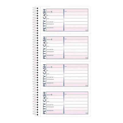 Petty Cash Receipt Book, Two-Part Carbonless, 5 x 2.75, 4 Forms/Sheet, 200 Forms Total