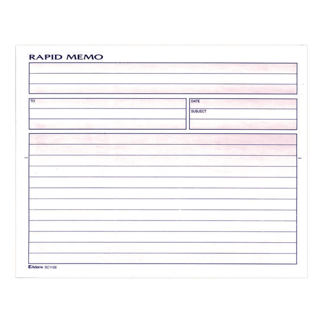 Rapid Memo Pad, Two-Part Carbonless, 8.5 x 7.75, 50 Forms Total