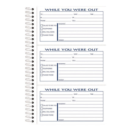 While You Were Out Messages Book, Two-Part Carbonless, 5 x 2.83, 3 Forms/Sheet, 300 Forms Total