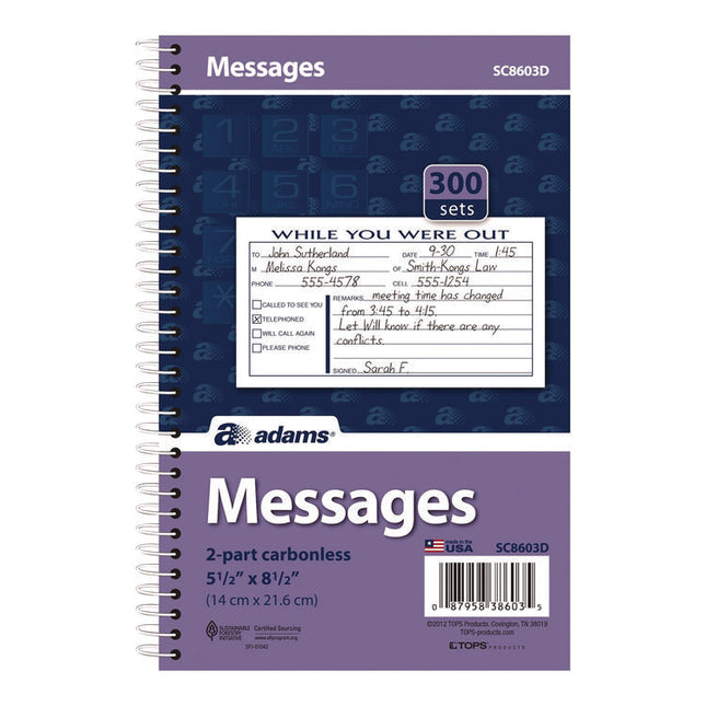 While You Were Out Messages Book, Two-Part Carbonless, 5 x 2.83, 3 Forms/Sheet, 300 Forms Total