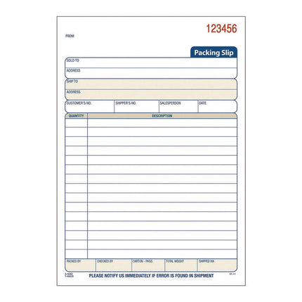 Multipart Packing List Forms, Three-Part Carbonless, 5.56 x 7.94, 50 Forms Total