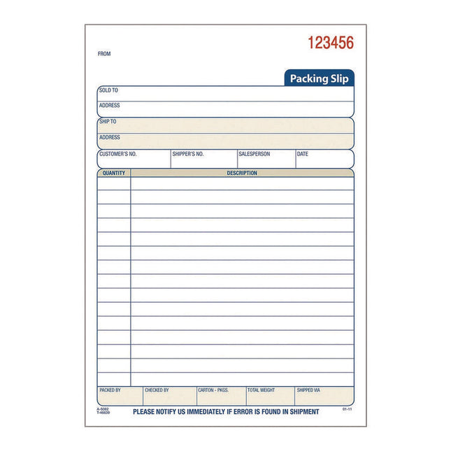 Multipart Packing List Forms, Three-Part Carbonless, 5.56 x 7.94, 50 Forms Total
