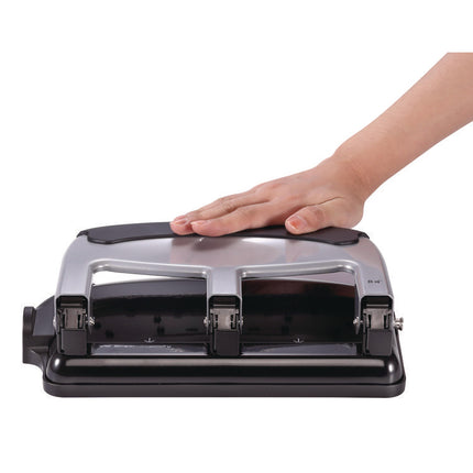 40-Sheet Ez Squeeze Three-Hole Punch, 9/32" Hole, Silver/Black