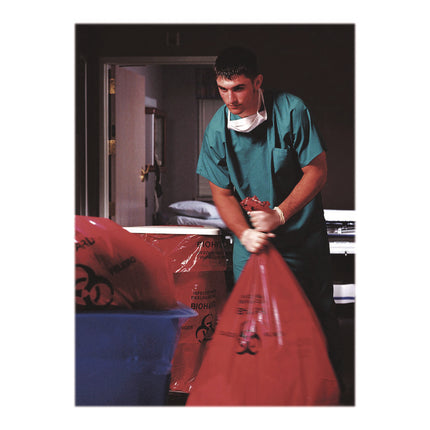 Healthcare Biohazard Printed Low-Density Can Liners, Infectious Waste, 44 gal, 3.2 mil, 37" x 50", Red, Flat Pack, 75/Carton
