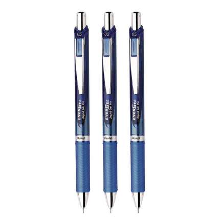 EnerGel RTX Deluxe Gel Pen, Retractable, Fine 0.5 mm, Blue Ink, Blue/Silver Barrel, 3/Pack