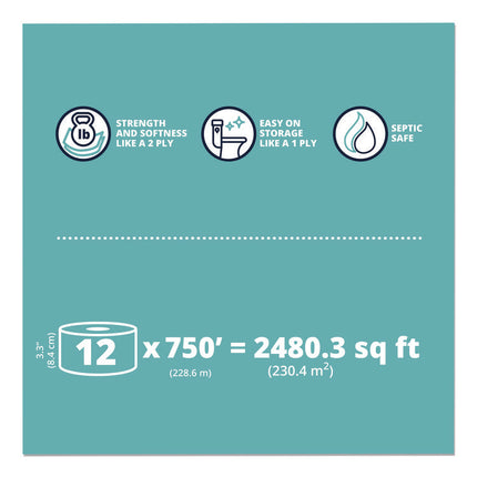 HyTech Seas Mini JRT, Septic Safe, 1-Ply, White, 3.3" x 750 ft, 6 Rolls/Carton