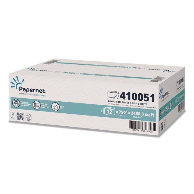 HyTech Seas Mini JRT, Septic Safe, 1-Ply, White, 3.3" x 750 ft, 6 Rolls/Carton