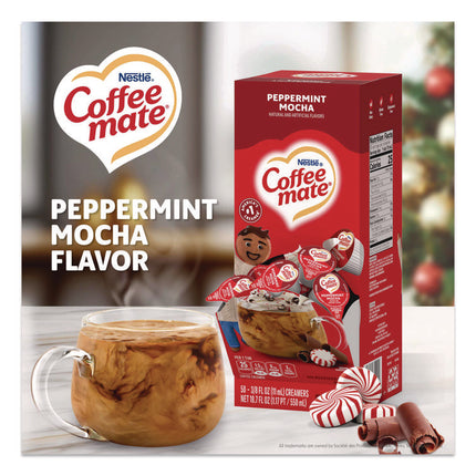 Liquid Coffee Creamer, Peppermint Mocha, 0.38 oz Mini Cups, 50/Box, 4 Boxes/Carton