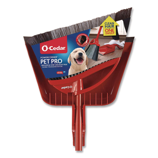PowerCorner Pet Pro Broom and Step-On Dust Pan, 48" Handle, Red/Black/Gray
