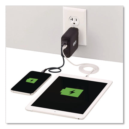 Portable Mobile Power Bank and USB Battery Wall Charger Combo, USB C, USB A, Black