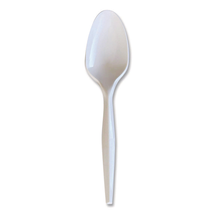 Heavyweight Wrapped Polystyrene Cutlery, Spoon, Plastic, White, 1,000/Carton