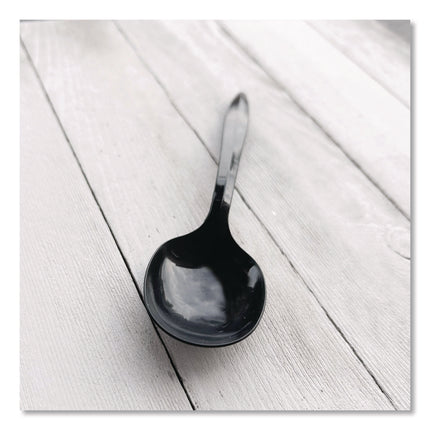 Heavyweight Polypropylene Cutlery, Soup Spoon, Plastic, Black, 1,000/Carton
