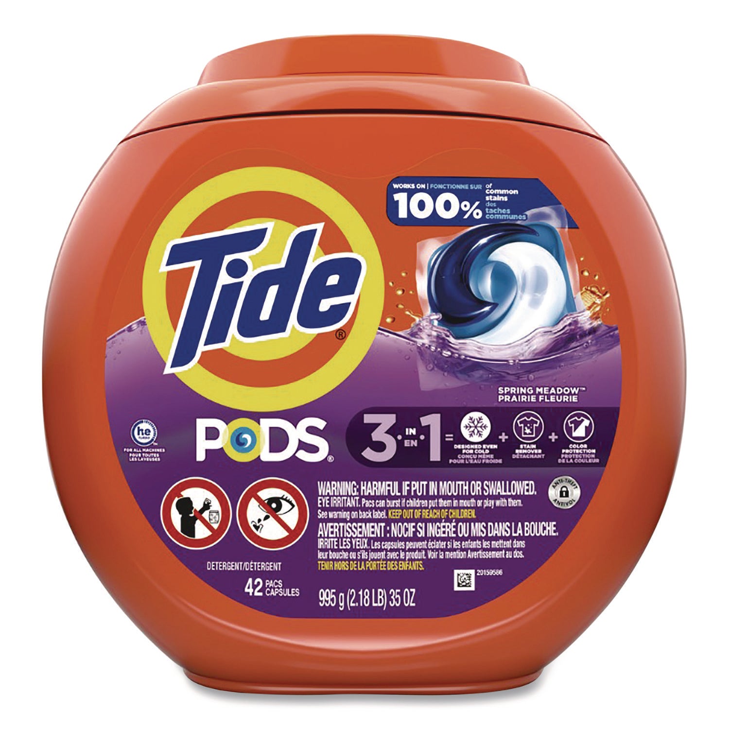 PODS Laundry Detergent, Spring Meadow Scent, 35 oz Tub, 42 Pods/Tub