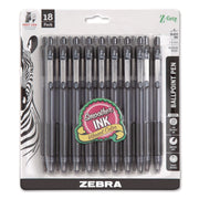 Z-Grip Ballpoint Pen, Retractable, Medium 1 mm, Black Ink, Clear/Black Barrel, 18/Pack