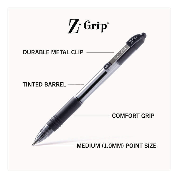 Z-Grip Ballpoint Pen, Retractable, Medium 1 mm, Black Ink, Clear/Black Barrel, 18/Pack