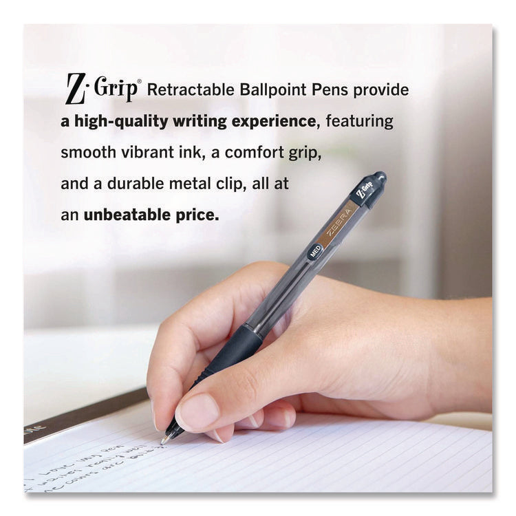 Z-Grip Ballpoint Pen, Retractable, Medium 1 mm, Black Ink, Clear/Black Barrel, 18/Pack