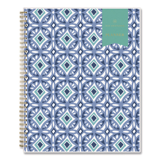 Day Designer Tile Weekly/Monthly Planner, Geometric Artwork, 11 x 8.5, Blue/White Cover, 12-Month (Jan to Dec): 2025