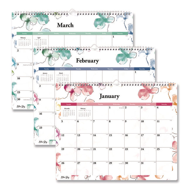 Lindley Wall Calendar, Floral Artwork, 15 x 12, White/Pink/Red Sheets, 12-Month (Jan to Dec): 2025