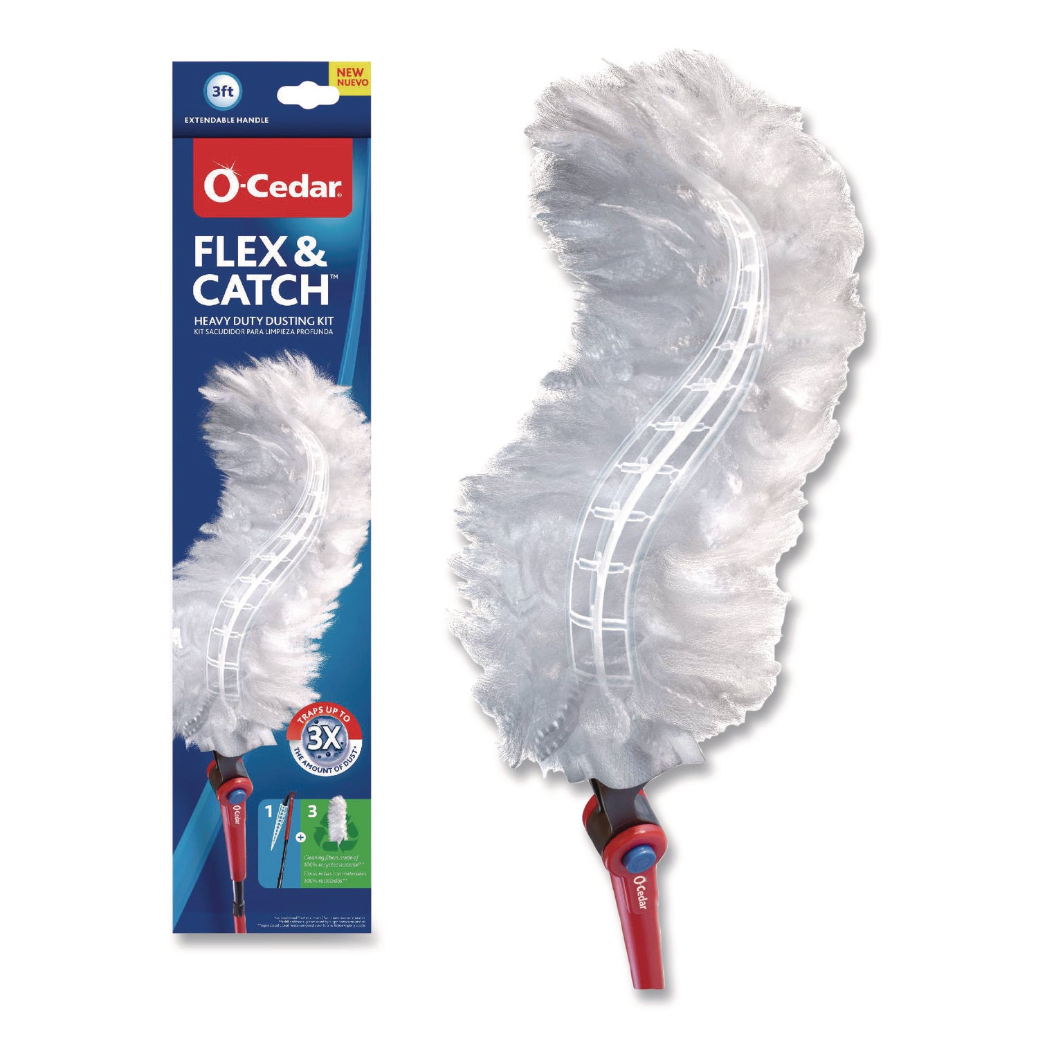 Flex and Catch Heavy-Duty Dusting Kit, 1 Duster Wand and 3 Refills, 6/Carton