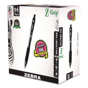 Z-Grip Ballpoint Pen, Retractable, Medium, 1 mm, Black Ink, Clear/Black Barrel, 96/Pack