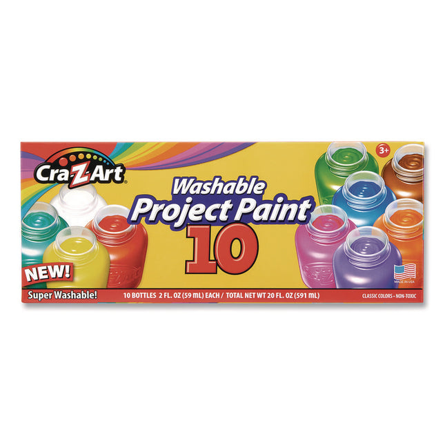 Washable Project Paints, 10 Assorted Colors, 2 oz Bottles, 10/Pack
