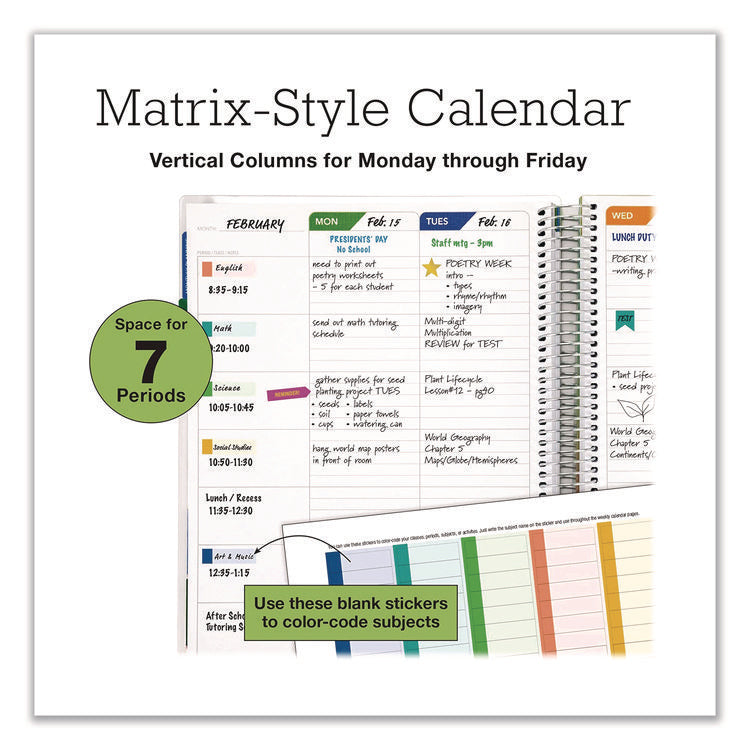 Deluxe Teacher's Academic Planner, Weekly/Monthly, Seven Class Period per Two-Page Spread, 11 x 8.5, Multicolor Rainbow Cover