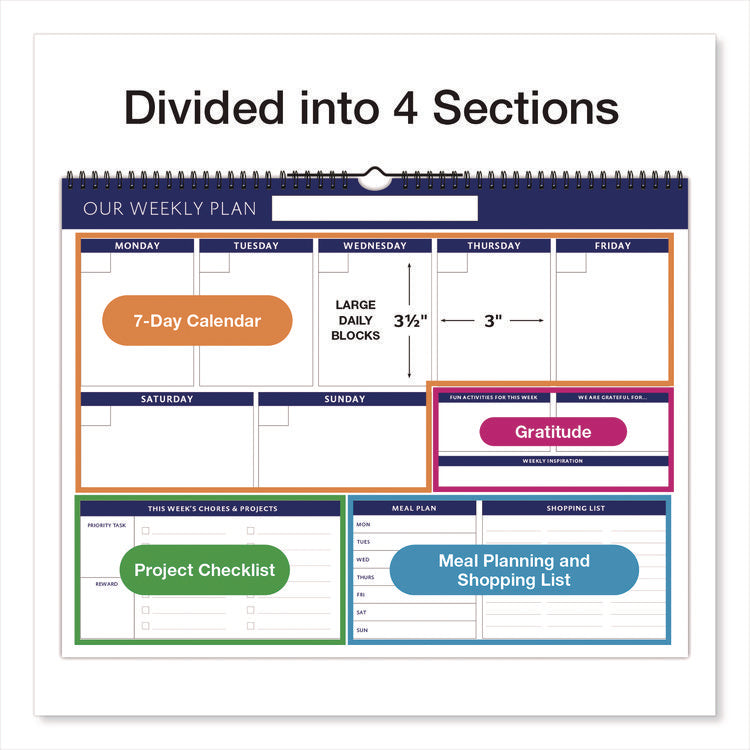 Weekly Family Planner, 17 x 13, White/Blue Sheets, 52 Weeks: Undated