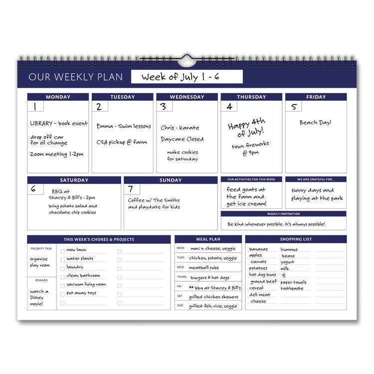 Weekly Family Planner, 17 x 13, White/Blue Sheets, 52 Weeks: Undated