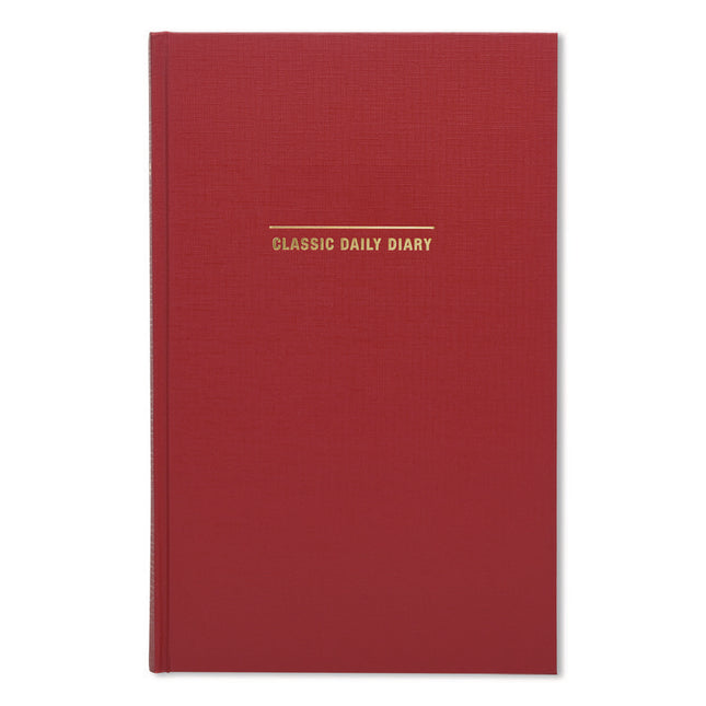 Classic Hardbound Daily Planner, 12.5 x 8, Red/Gold Cover, 12-Month (Jan to Dec): 2025