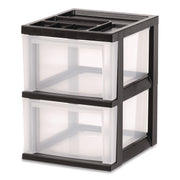 2-Compartment Desktop Stackable Storage Drawer, 12.17 x 14.33 x 16.77, Black/Translucent White