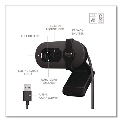 BRIO 100 Webcam, 1920 pixels x 1080 pixels, 2 Mpixels, Graphite