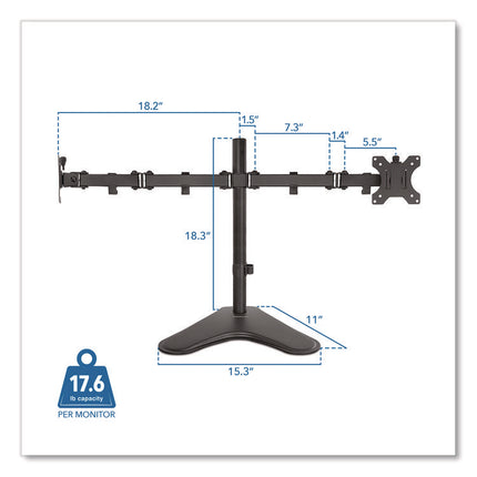 Dual Monitor Desk Stand, For 19" to 32" Monitors, 36.4" x 11" x 18.3", Black, Supports 17.6 lb