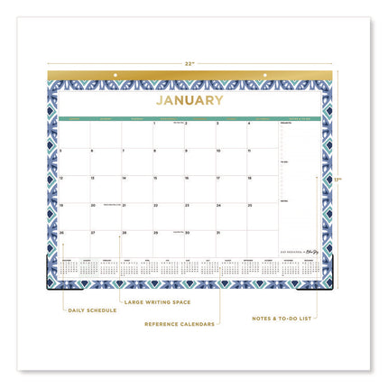 Tile Desk Pad Calendar, Geometric Artwork, 22 x 17, White Sheets, Gold Headband, Clear Corners, 12-Month (Jan to Dec): 2025